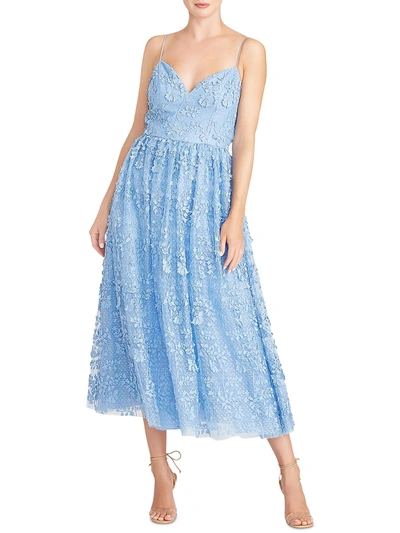 ml Monique Lhuillier Womens Lace Midi Cocktail And Party Dress In Blue