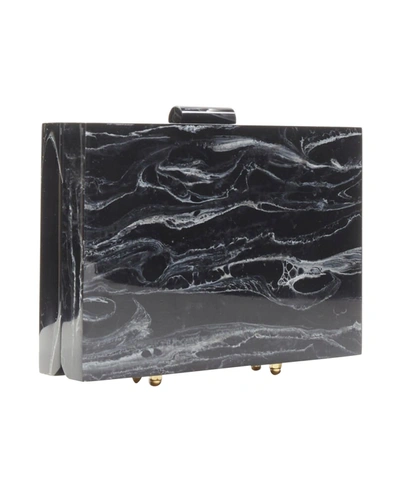 L'afshar Black White Marble Print Acrylic Gold Hardware Box Clutch Bag