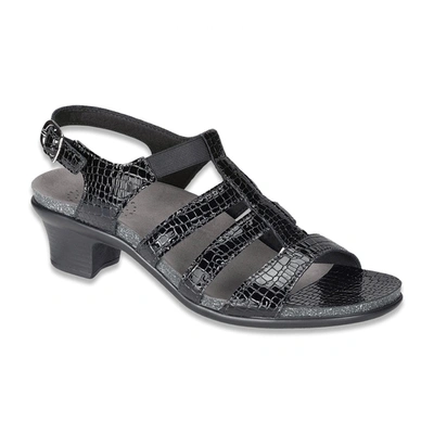Sas Allegro Heel Strap Sandal - Wide In Black Croc