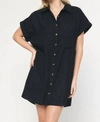 ENTRO CORDUROY SHORT SLEEVE BUTTON UP DRESS IN BLACK