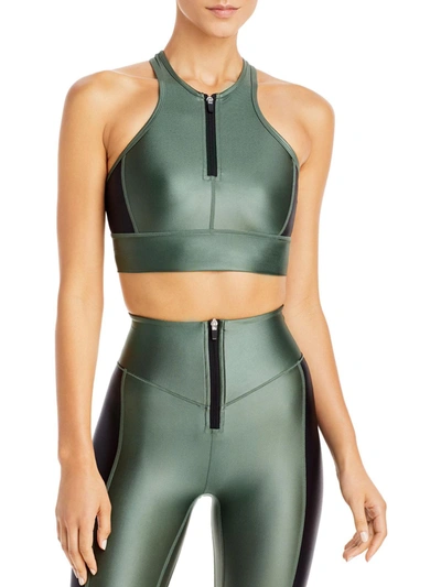 All Access Womens Shimmer Zipper Front Sports Bra In Green