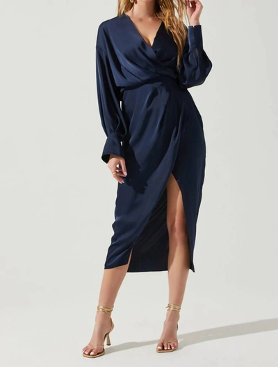 Astr Sadyra Midi Dress In Midnight Blue In Midnight Blue