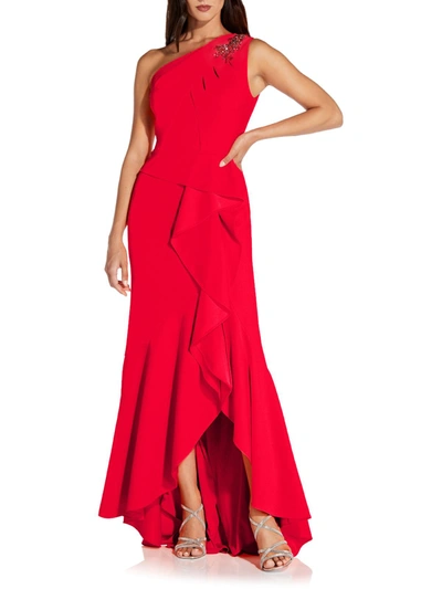 Adrianna Papell Womens Ruffled Maxi Evening Dress In Red