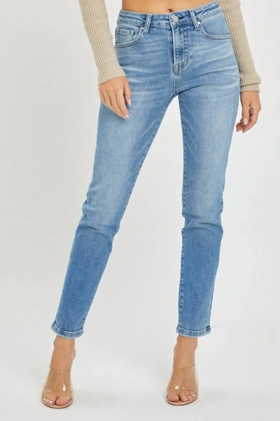 RISEN THE BESTIE MID RISE RELAXED SKINNY JEANS IN BLUE
