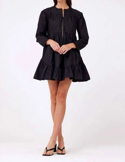 Aureum Zip Up Poplin Flare Dress In Black