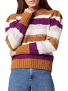 Joie Ronsard Striped Puffed Shoulder Wool Sweater In Purple