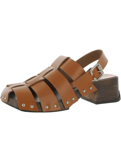 Miista Darline Burnished Brick Womens Leather Studded Clogs In Brown
