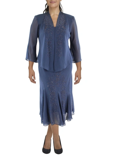 R & M Richards Womens Embellished Sleeveless Dress With Jacket In Blue