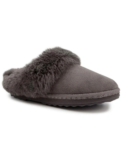 London Fog Josie Womens Suede Slip-on Moccasin Slippers In Grey