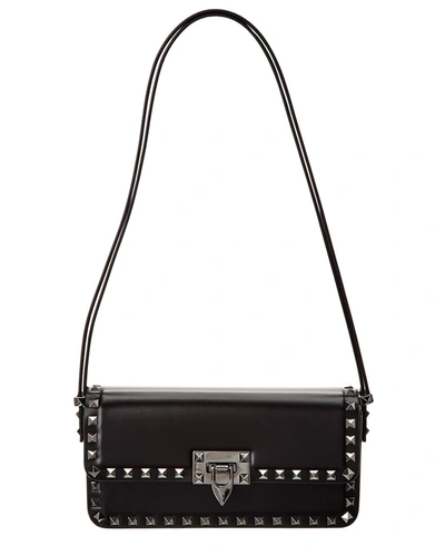 Valentino Garavani Rockstud23 East-west Leather Hobo Bag In Black