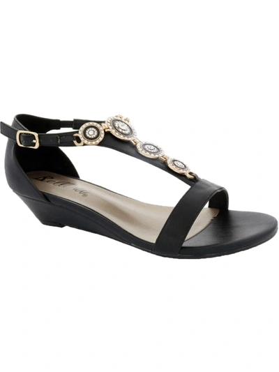 Bellini Lynn Womens Faux Leather Embellished Wedge Sandals In Black