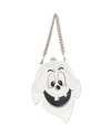 MOSCHINO NEW MOSCHINO COUTURE RUNWAY WHITE FRIENDLY GHOST TOOTHLESS SMILE SILVER CHAIN WRIST PURSE BAG