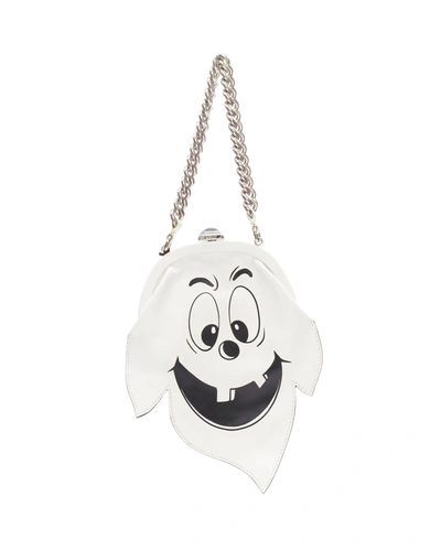 Moschino New  Couture Runway White Friendly Ghost Toothless Smile Silver Chain Wrist Purse Bag