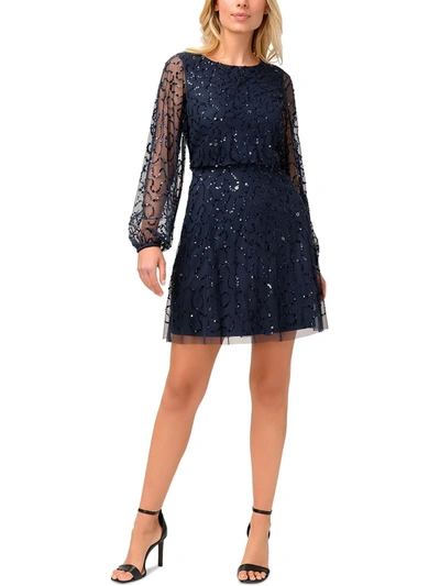 Adrianna Papell Womens Sequined Mini Cocktail And Party Dress In Blue