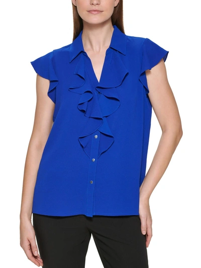 Calvin Klein Womens Office Professional Blouse In Blue