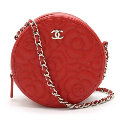 Pre-owned Chanel Camélia Leather Shoulder Bag () In Red