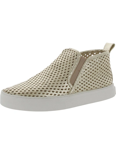 Jibs Mid Rise Womens Leather Perforated Slip-on Sneakers In Gold