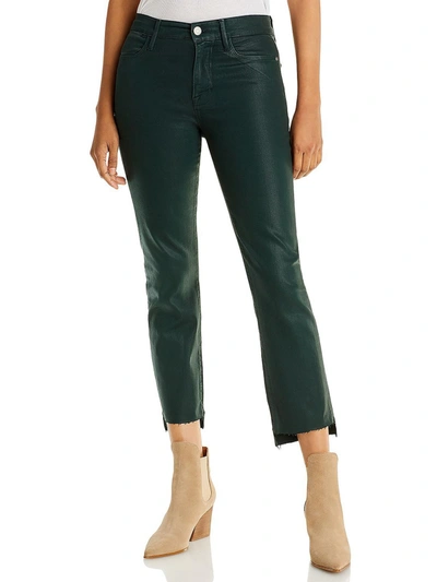 Frame Womens Coated Raw Hem Straight Leg Jeans In Green