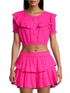 Loveshackfancy Elania Crop Top In Flirty Fuschia In Multi