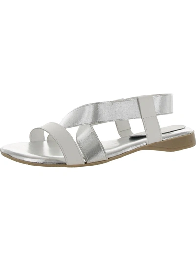 Lara Collection Cheni Womens Leather Metallic Slingback Sandals In Silver