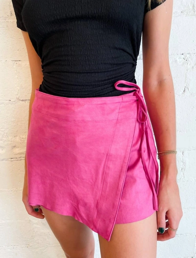 Day + Moon All For Suede Wrap Mini Skirt In Hot Pink