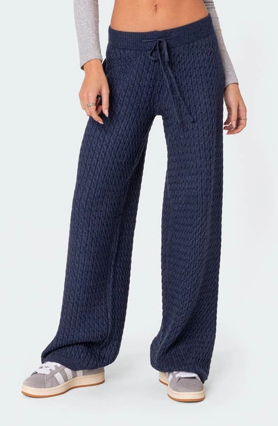 Edikted Women's Portia Relaxed Cable Knit Pants In Navy