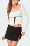 Edikted Natasha Long Sleeve Knit Crop Top In White