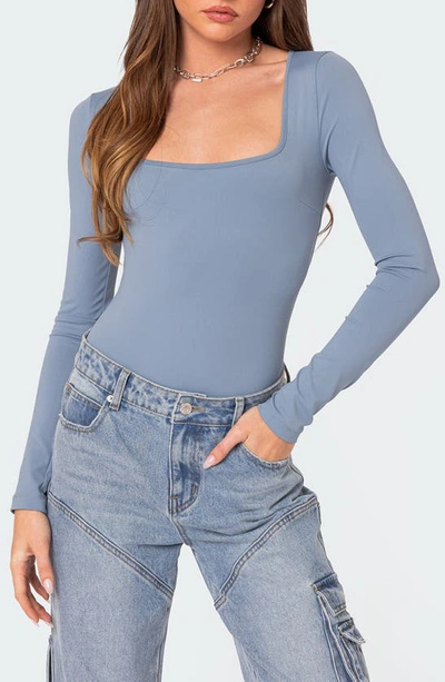 Edikted Joanna Square Neck Long Sleeve Bodysuit In Light Blue