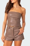 Edikted Martine Faux Leather Tube Top In Brown