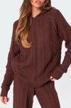 Edikted Jelena Cable Knit Hoodie In Brown