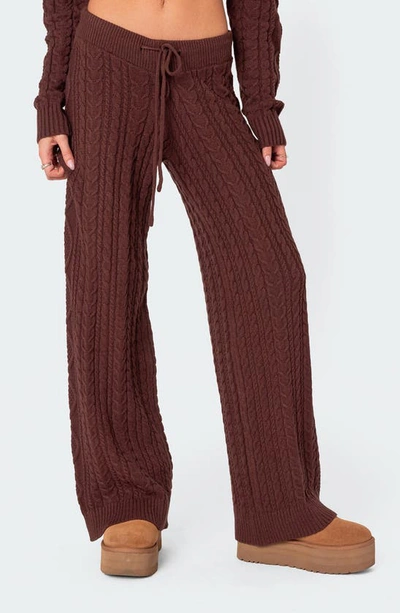 Edikted Women's Jelena Relaxed Cable Knit Pants In Brown