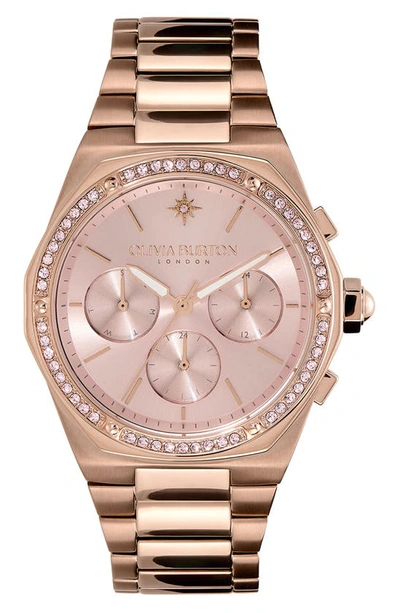 Olivia Burton Women's Hexa Multifunction Carnation Gold-tone Stainless Steel Bracelet Watch 38mm In Pink