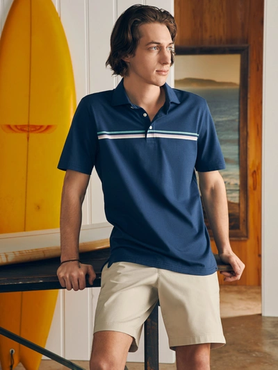 Faherty Movement&trade; Short-sleeve Pique Polo Shirt In Navy Depere Stripe