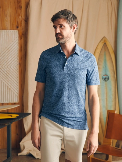Faherty Movement&trade; Short-sleeve Pique Polo Shirt (tall) In Horizon Blue Frond Print