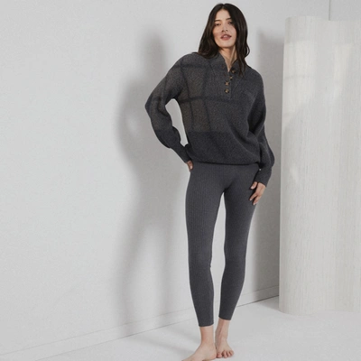 Lunya Cozy Cotton Silk Pocket Henley In Drifting Charcoal