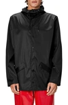 Rains Snap Front Rain Jacket In Black Grain