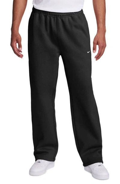 Nike Men's Solo Swoosh Open-hem Fleece Pants In Black/white