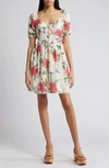 CHELSEA28 FLORAL PUFF SLEEVE FIT & FLARE DRESS