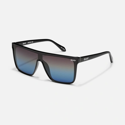Quay Nightfall Extra Large Polarized Shield Sunglasses In Black,black Blue Polarized