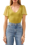 1.state Women's Flutter Short Sleeve V-neck Knit Top In Moss Green