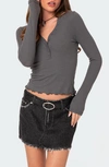 Edikted Emerson V-neck Long Sleeve Henley In Dark Gray