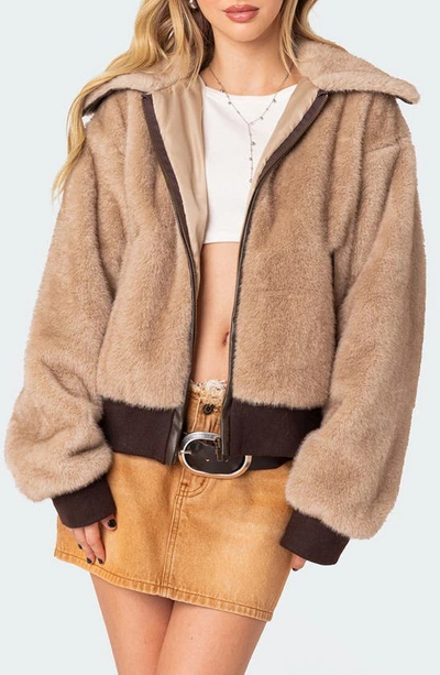 Edikted Women's Ashton Faux Fur Jacket In Beige