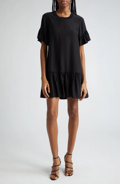 Cinq À Sept Leilah Silk Dropped-waist Flounce Mini Dress In Black