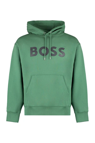 Hugo Boss Logo印花棉连帽衫 In Green