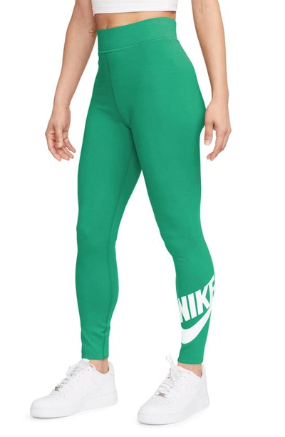 Nike Women's  Sportswear Classics High-waisted Graphic Leggings In Stadium Green/ White
