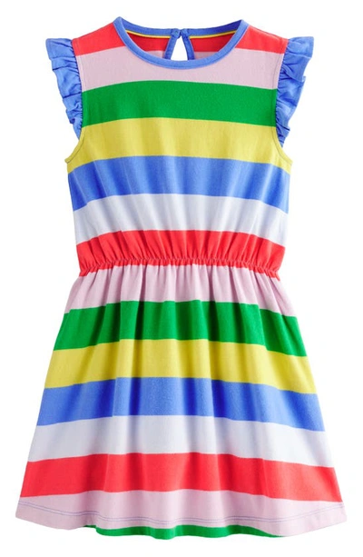 Mini Boden Kids' Frill Sleeve Jersey Dress Multi Stripe Girls Boden In Blue Multi Stripe
