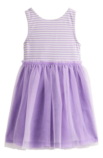 Mini Boden Kids' Jersey Tulle Mix Dress Misty Lavender / Ivory Stripe Girls Boden