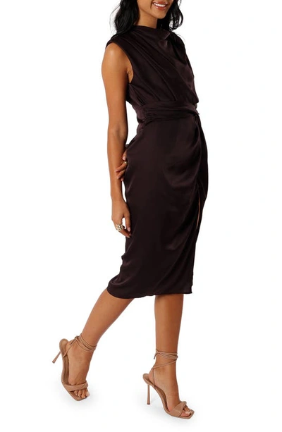 Petal And Pup Dina Sleeveless Satin Midi Dress In Black Coffee