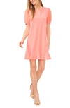 Cece Women's Mixed Media Puffed Clip Dot Short Sleeve Dress In Cameo Coral