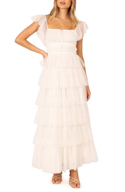 Petal And Pup Belle Swiss Dot Tulle Tiered Maxi Dress In Off White